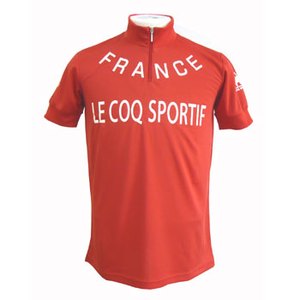 le coq sportif（ルコック） ジップアップ半袖シャツ S BLD（ブラッド／アイボリー）