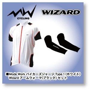 Wizard(ウィザード) MODE WORK 半袖ジャージ (TYPE-1) & WIZARD アームウォーマー セット M ホワイト