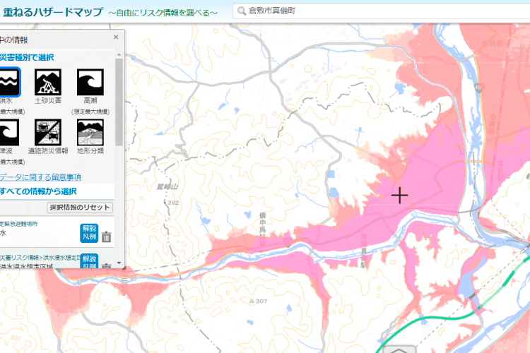 岡山県真備町のハザードマップ