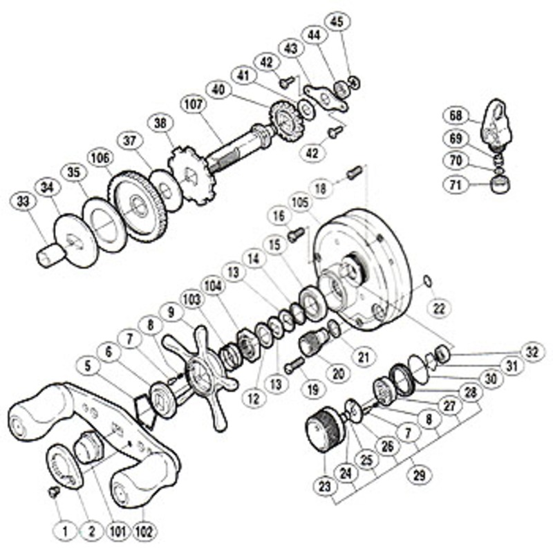 シマノ　ハンドル無　管751FP 10オシアカルカッタコンクエスト　 部品取り シマノ(SHIMANO) パーツ:04 カルカッタ コンクエスト 51S ハンドル固定