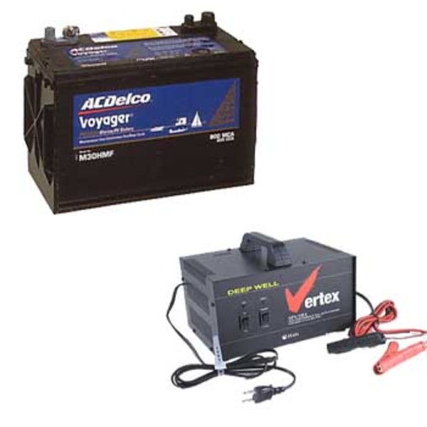 ACデルコ 105Aバッテリー+バーテックスチャージャー【バッテリーセット】 M27MF ボート用バッテリー