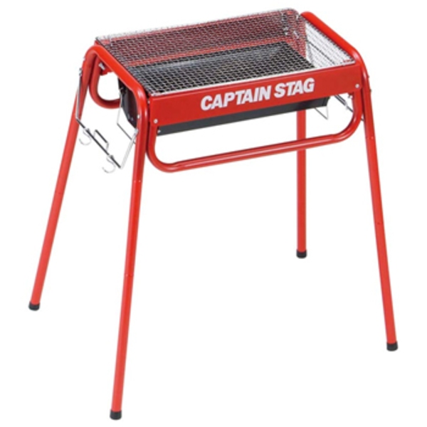 キャプテンスタッグ(CAPTAIN STAG) スライド グリルフレーム 450(レッド) 3～4人用 M-6487 BBQコンロ(脚付き)