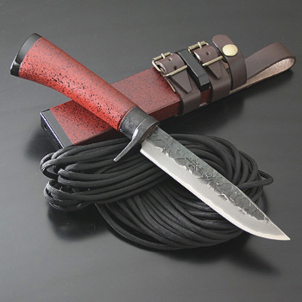 関兼常 関伝古式和鉄製錬 多重鋼赤漆細工匠･両刃 CW-27 シースナイフ