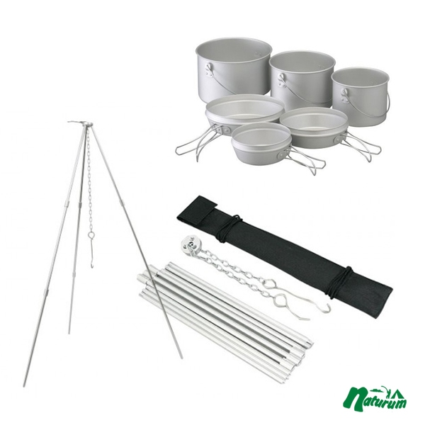 DUG(ダグ) 焚き火缶3セット+DUG 焚火缶 トライポッド【お得な2点セット】 DG-0103+DG-0104 ファミリークッカーセット