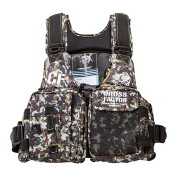クロスファクター(CROSS FACTOR) カモフラフローティングゲームベスト GX WFA801 タックル収納付き