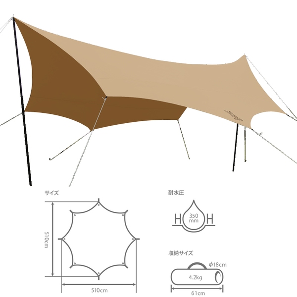 DOD(ディーオーディー) OKRA TARP オクラタープ TT8-583-TN ウィング型(ポール:1～2本)