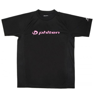 phiten(ファイテン) RAKUシャツ SPORTS(SMOOTH DRY)半袖 ブラック×ピンクロゴ M