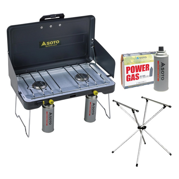 SOTO 2バーナー+システムスタンドST-601+パワーガス 3本パック   ガス式