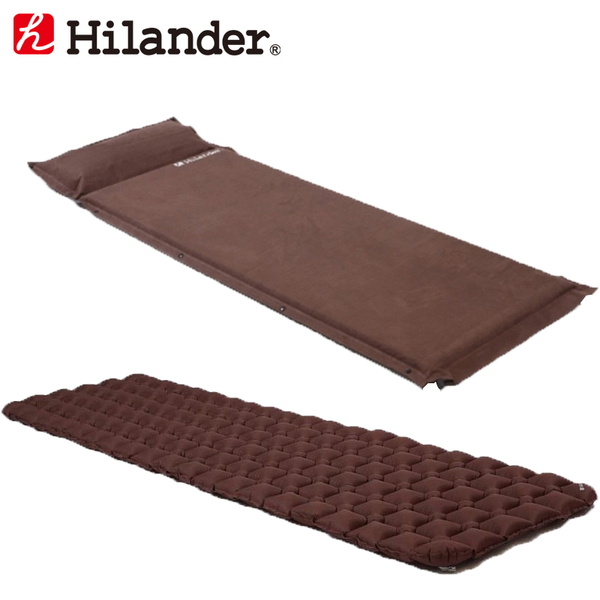 Hilander(ハイランダー) スエードインフレーターマット(枕付きタイプ)5.0cm×コンパクトエアーマット 5.0cm   インフレータブルマット