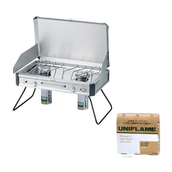 ユニフレーム(UNIFLAME) ツインバーナー US-1900+プレミアムガス(3本)UG-P250【お得な2点セット】 610305+650042 ガス式