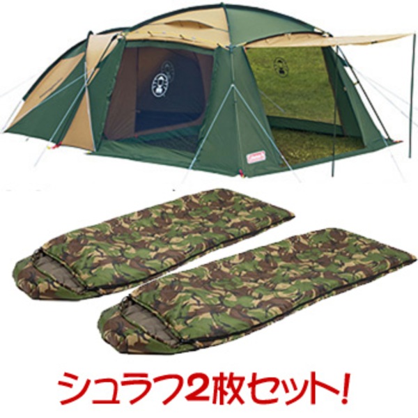 ナチュラム 【ラウンドスクリーン2ルームハウス】+【スリーパーゼロ カモ スクウェアフット★2枚★】セット 170T14150J+ ファミリードームテント