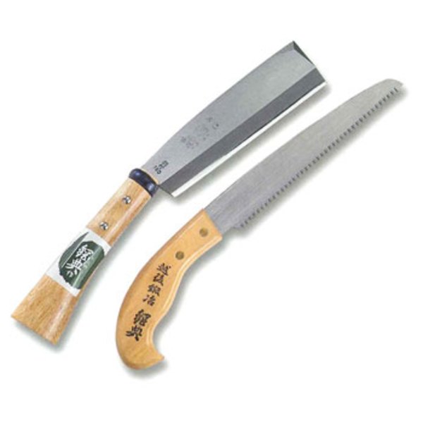 鋼典(Kanenori) 鞘付鉈180mm ノコギリ210mm 2丁差 C-50 和風刃物