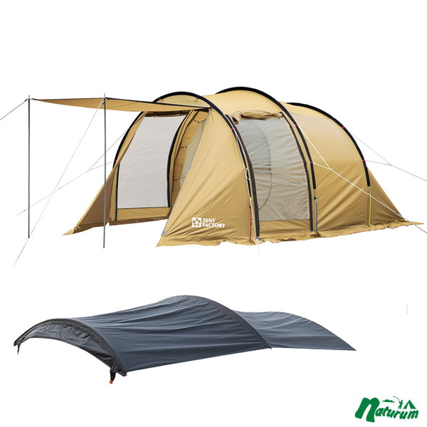 TENT FACTORY(テントファクトリー) フォーシーズン トンネル 2ルームテント+トップルーフUV BRS【2点セット】 TF-4STU2-NR+TF-TRTU2 ファミリードームテント
