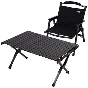 Hilander(ハイランダー) 【お得なセット】ウッドロールトップテーブルLIGHT 90+ウッドフレームチェアEX ブラックセット HCJ-010+HCJ-032