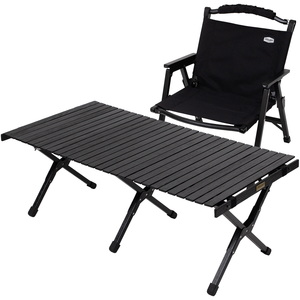 Hilander(ハイランダー) 【お得なセット】ウッドロールトップテーブルLIGHT120+ウッドフレームチェアEX ブラックセット HCJ-013+HCJ-032