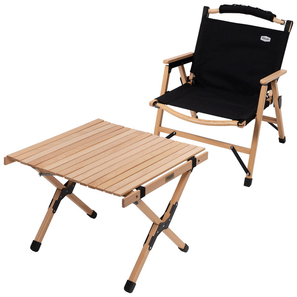 Hilander(ハイランダー) 【お得なセット】ウッドロールトップテーブルEX 60+ウッドフレームチェアEX HCJ-002+HCJ-037 キャンプテーブル