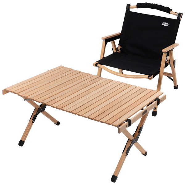 Hilander(ハイランダー) 【お得なセット】ウッドロールトップテーブルEX 90+ウッドフレームチェアEX HCJ-003+HCJ-037 キャンプテーブル