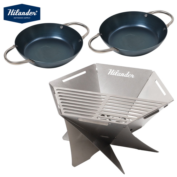 Hilander(ハイランダー) 【お得なセット】六花スタッキングパンン2個+焚き火台 六花(りっか)(梯形五徳付き� HCF-014F+HCS-003 フライパン