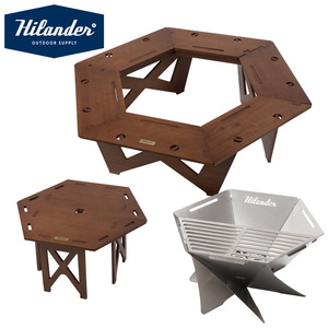 Hilander(ハイランダー) 【公式限定セット】ヘキサゴンテーブル DANRANセット+焚き火台 六花(りっか)(梯形五徳付き) HCJ-051+HCS-003 バーベキューテーブル