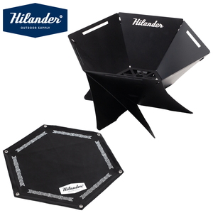 Hilander(ハイランダー) 【お得なセット】焚き火台 六花(りっか)Black Edition+専用焚き火シート HCS-005+HCB-001