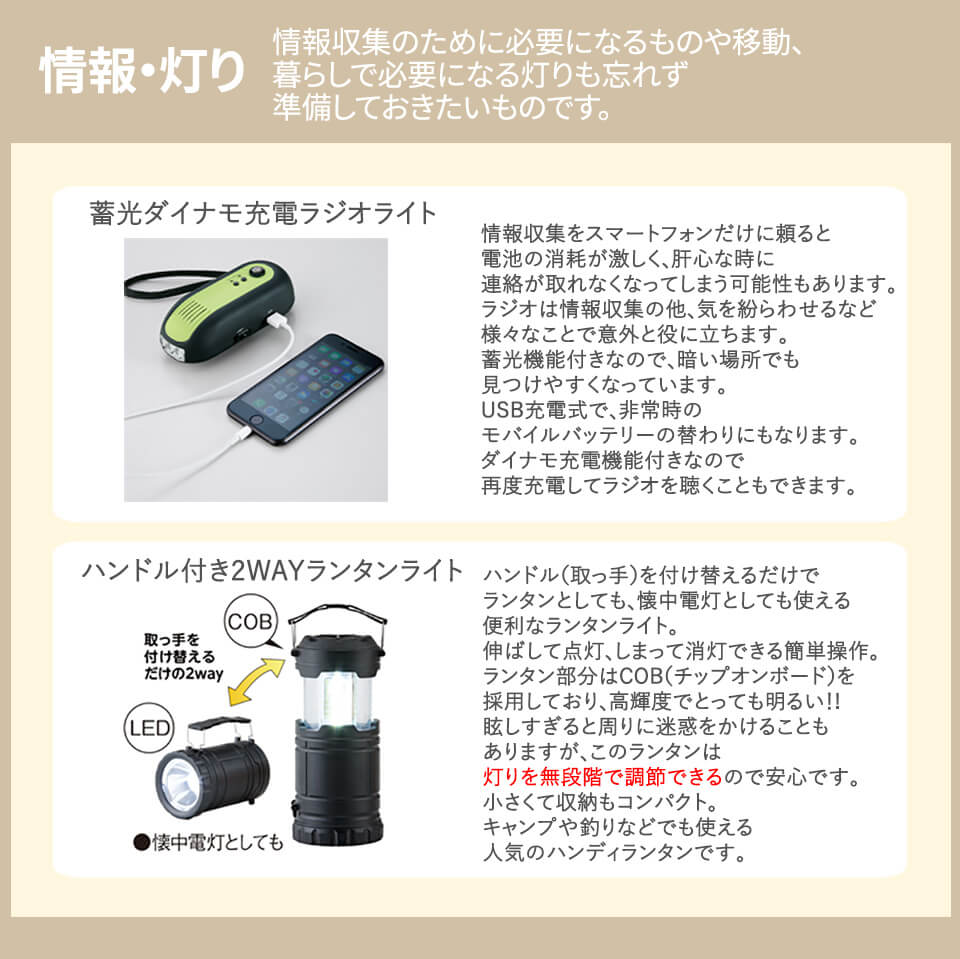 リビングに置ける防災セット