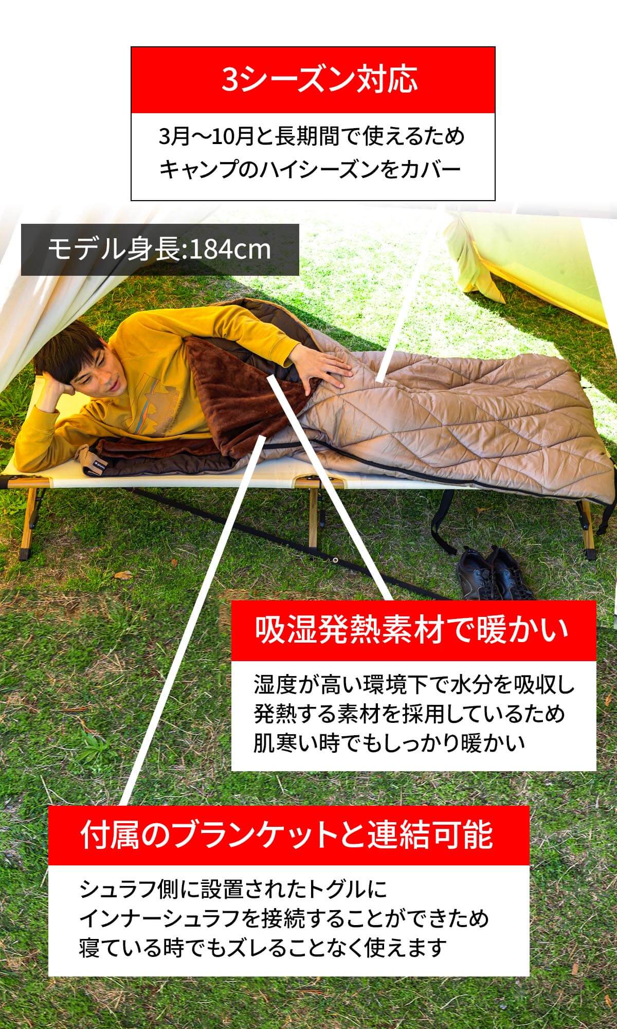 付属のブランケットがインナーシュラフとして使える