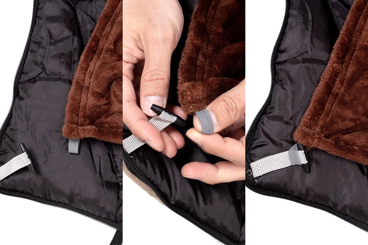 着脱はトグルを引っ掛けるだけ