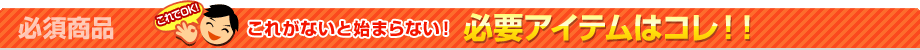必須商品 これがないと始まらない！ 必要アイテムはコレ！！
